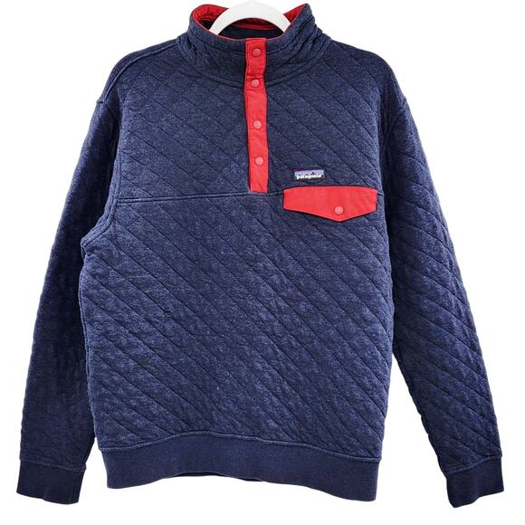 Patagonia Other - Patagonia Navy Blue & Red Organic Cotton Quilted Snap-T Pullover Men’s Size M